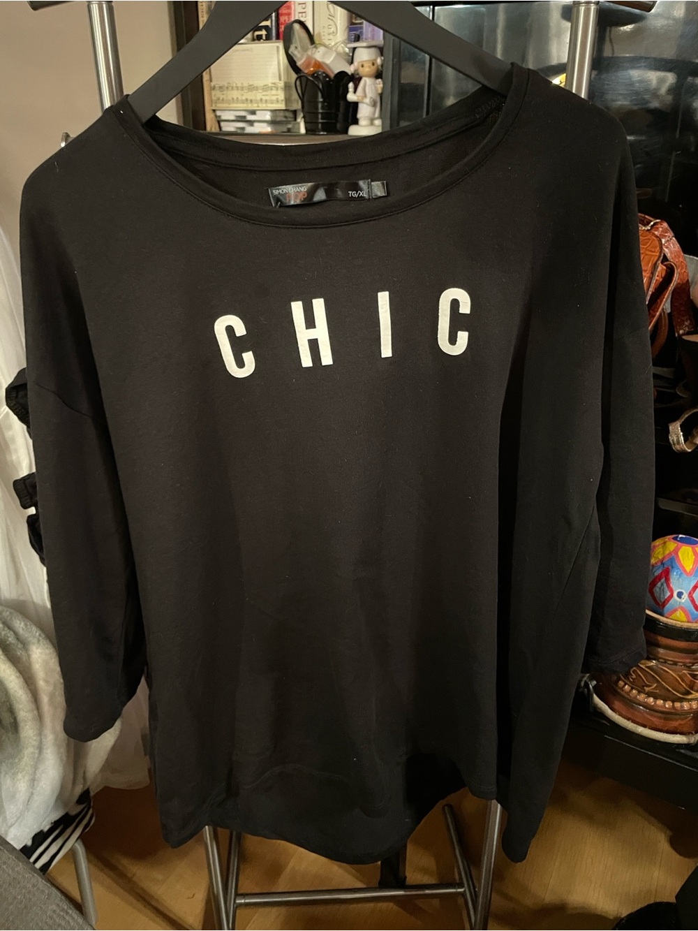 Simon Chang POP Black 'CHIC' Graphic Top with Ruffle Sleeves